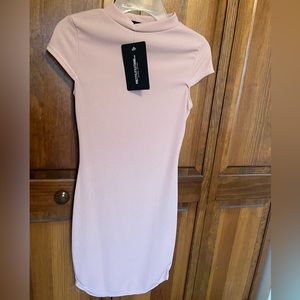 Pretty Little Thing pink high neck ribbed bodycon dress size 2